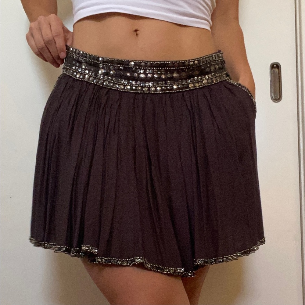 Navy Blue with Silver Sequins Skater Skirt